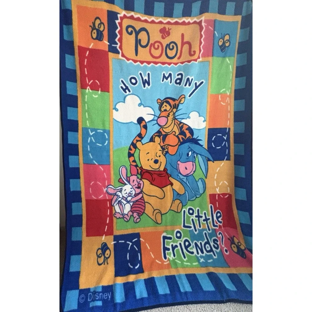 Vintage Disney Winnie the Pooh Piglet Tigger Eeyore Oversized Blanket 7'x5' Rare